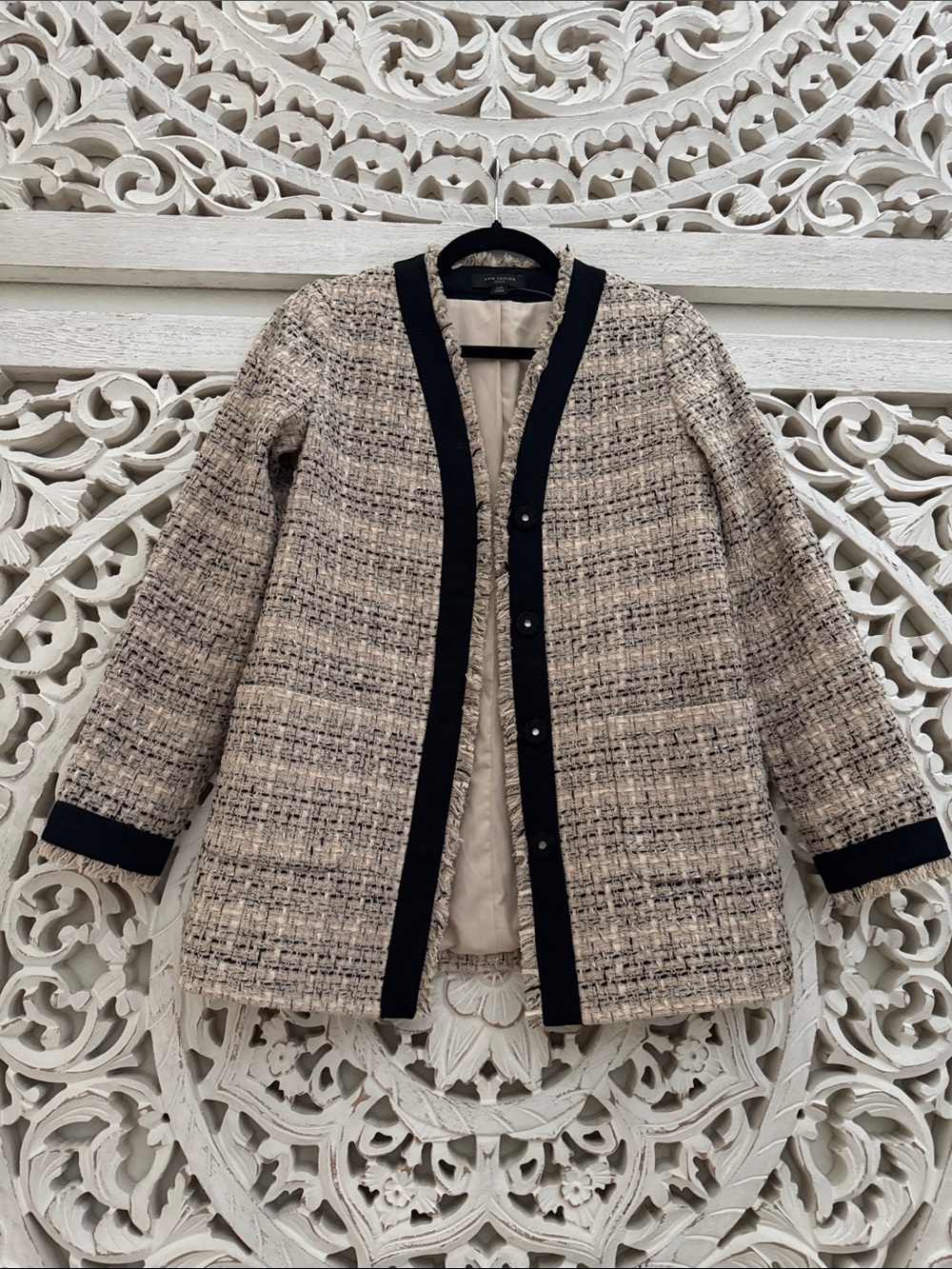 Ann Taylor Cream and Black Tweed Jacket